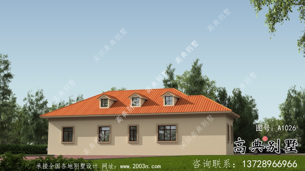 外觀簡易單層實用的別墅設計圖，效果圖