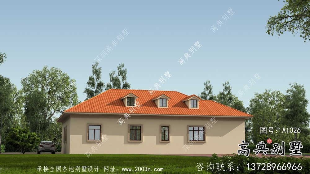 外觀簡易單層實用的別墅設計圖，效果圖