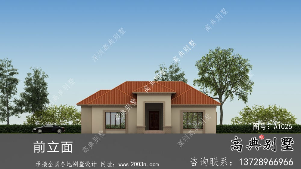 外觀簡易單層實用的別墅設計圖，效果圖