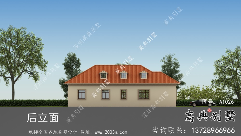 外觀簡易單層實用的別墅設計圖，效果圖