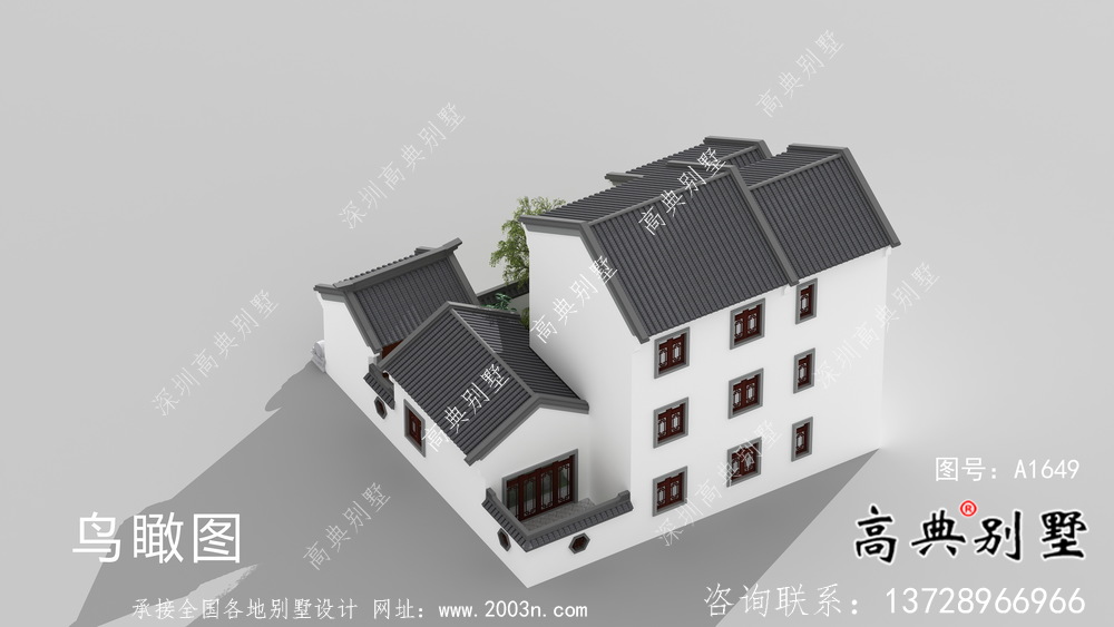 樸素的新中式三層院子別墅效果圖
