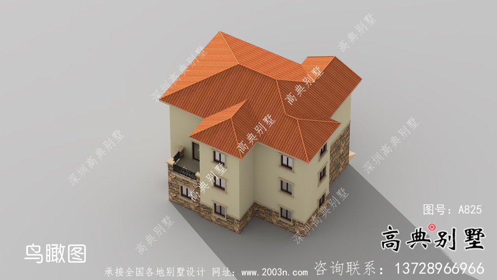 歐式鄉村帶車庫三層別墅設計效果圖及平面設計圖