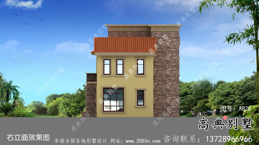 三層優雅歐式古典鄉村別墅設計圖及效果工程圖紙