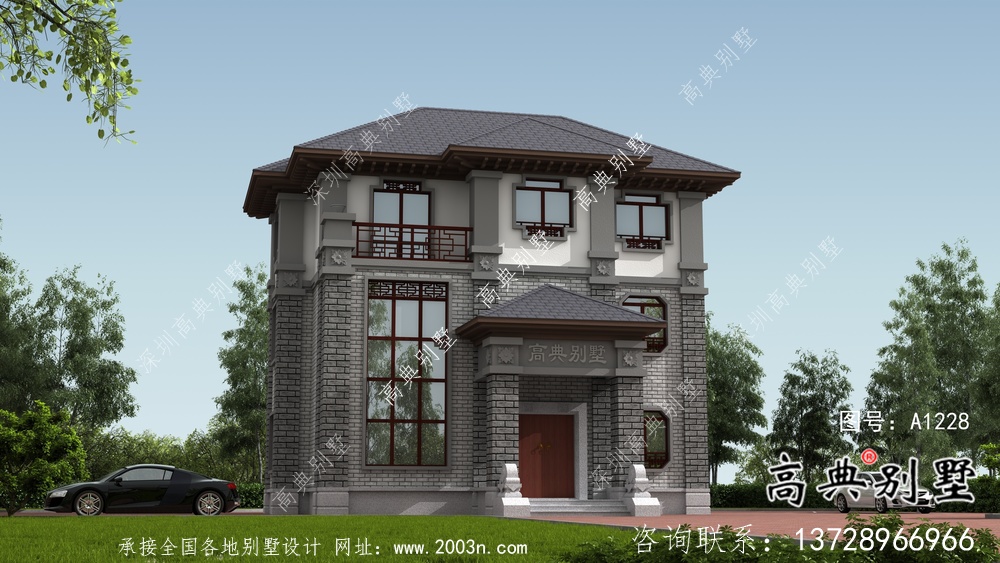 新農(nóng)村三層新中式風(fēng)格別墅戶型設(shè)計圖+效果圖