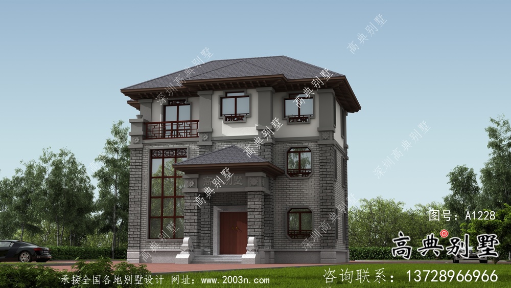 新農(nóng)村三層新中式風(fēng)格別墅戶型設(shè)計圖+效果圖