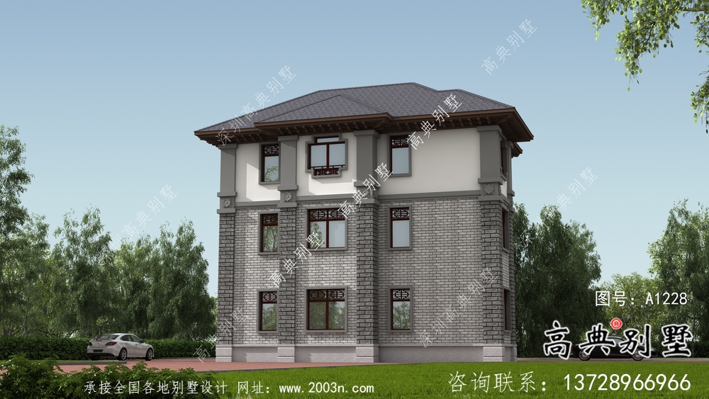 新農(nóng)村三層新中式風(fēng)格別墅戶型設(shè)計圖+效果圖