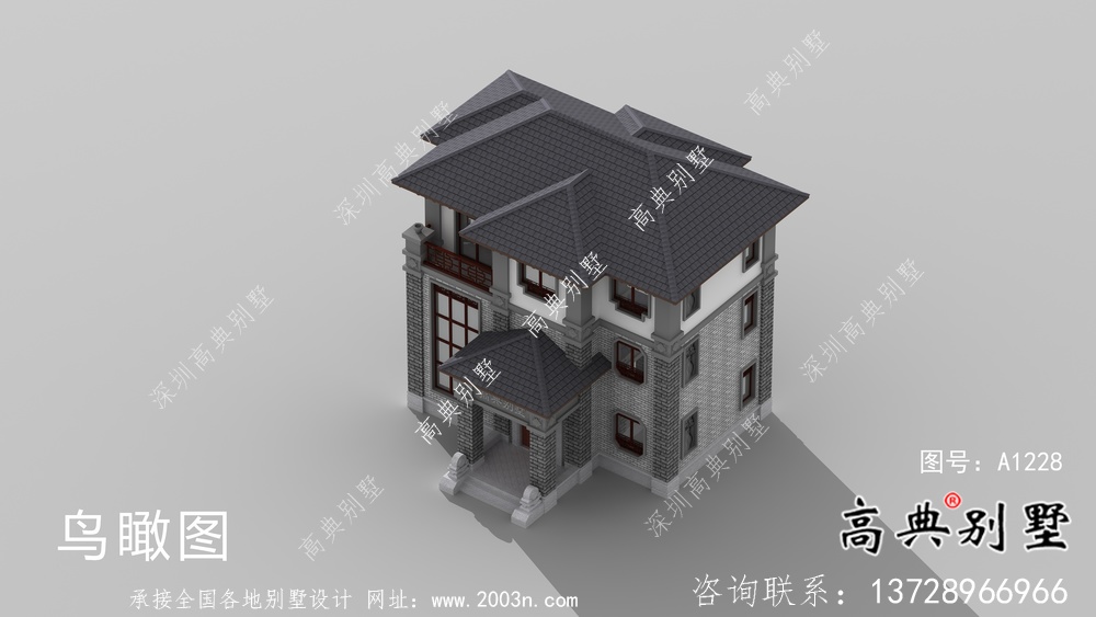 新農(nóng)村三層新中式風(fēng)格別墅戶型設(shè)計圖+效果圖