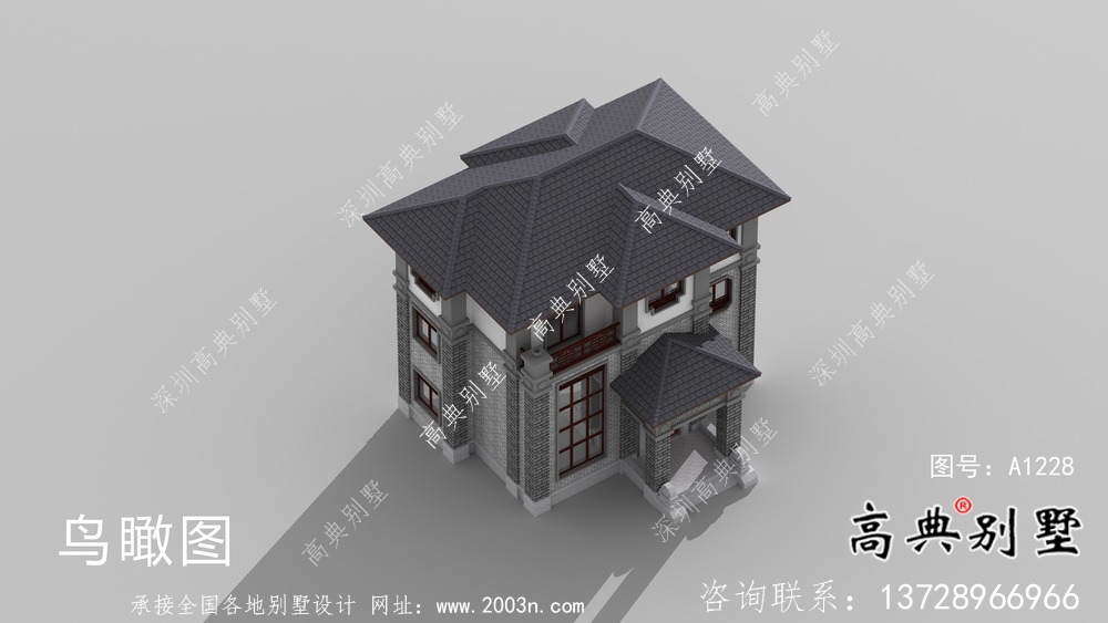 新農(nóng)村三層新中式風(fēng)格別墅戶型設(shè)計圖+效果圖