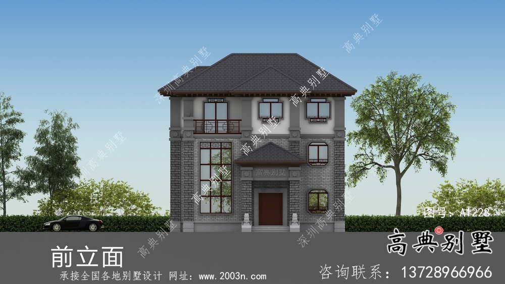 新農(nóng)村三層新中式風(fēng)格別墅戶型設(shè)計圖+效果圖