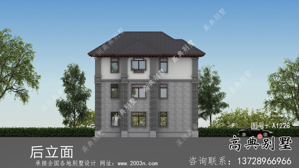 新農(nóng)村三層新中式風(fēng)格別墅戶型設(shè)計圖+效果圖