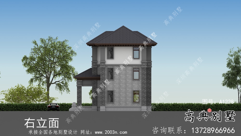 新農(nóng)村三層新中式風(fēng)格別墅戶型設(shè)計圖+效果圖