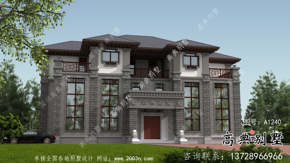 三層鄉村新中式雙拼住宅設計圖