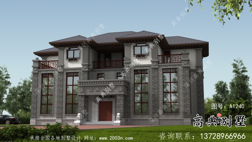 三層鄉村新中式雙拼住宅設計圖