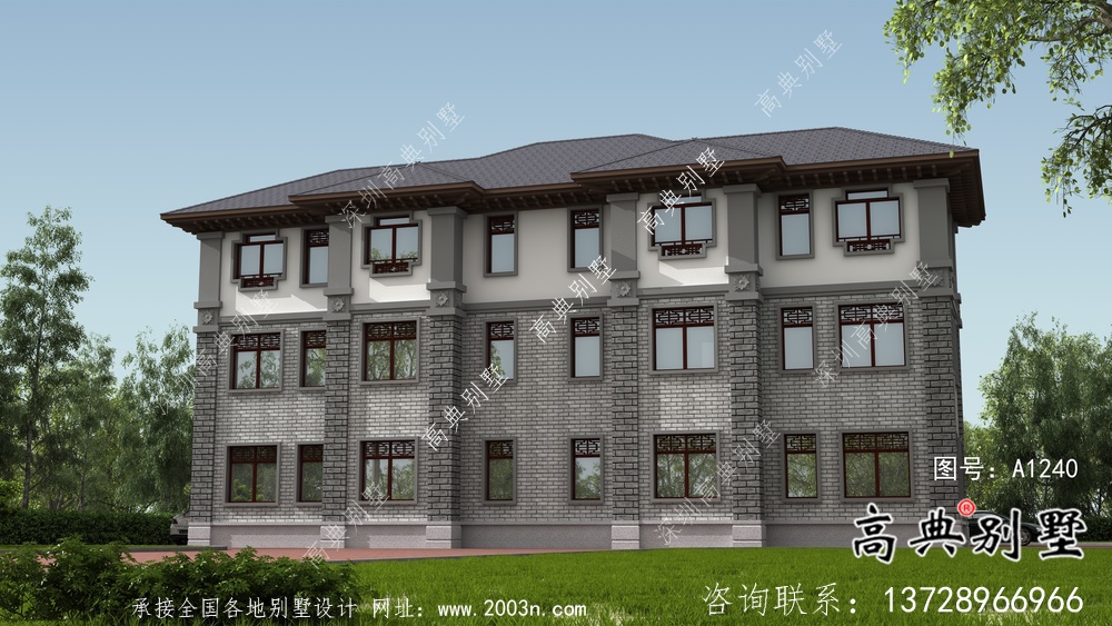三層鄉村新中式雙拼住宅設計圖