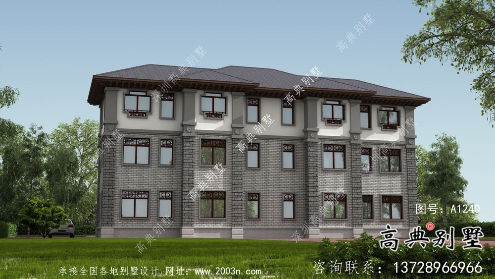 三層鄉村新中式雙拼住宅設計圖