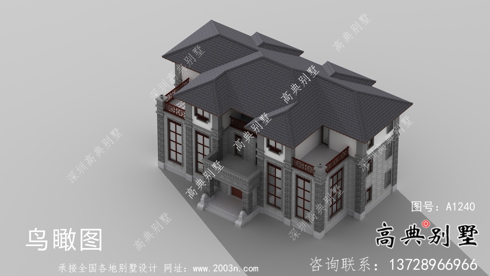 三層鄉村新中式雙拼住宅設計圖