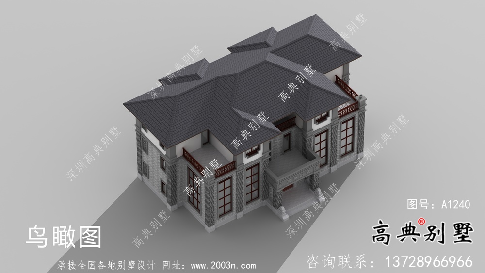三層鄉村新中式雙拼住宅設計圖