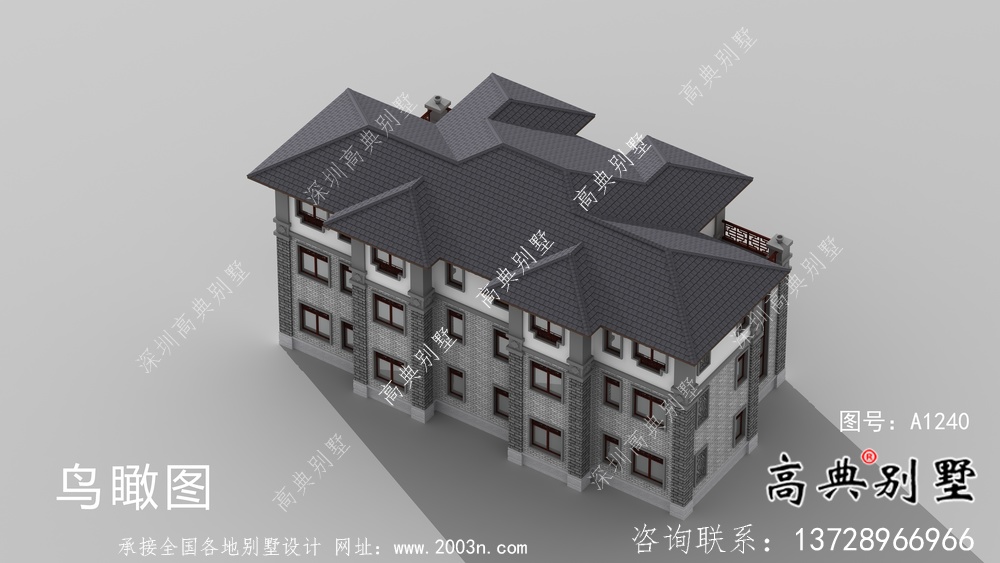 三層鄉村新中式雙拼住宅設計圖