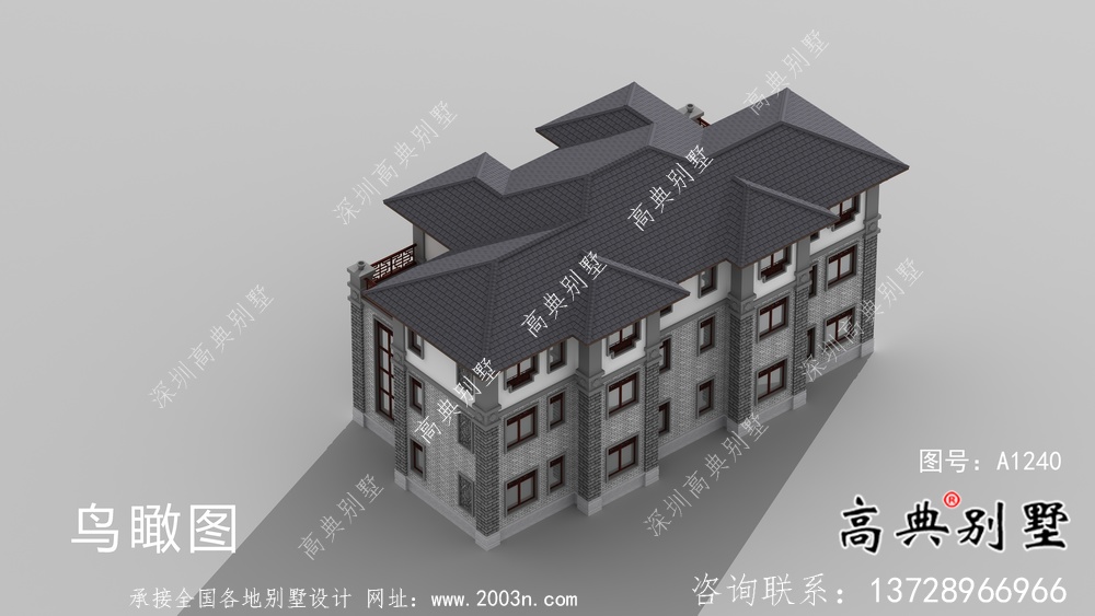 三層鄉村新中式雙拼住宅設計圖
