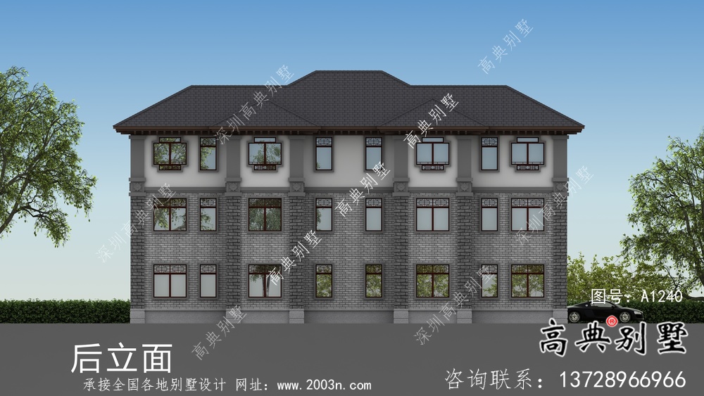 三層鄉村新中式雙拼住宅設計圖