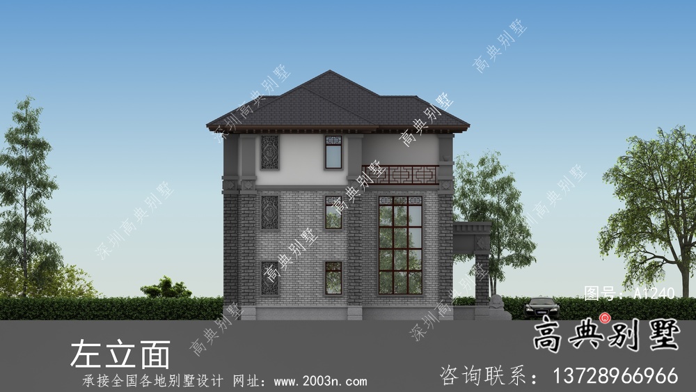 三層鄉村新中式雙拼住宅設計圖