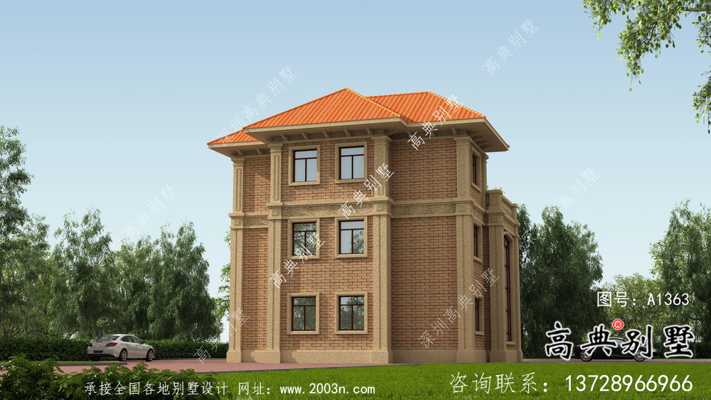 豪華三層復式帶露臺的歐式風格別墅建筑設計