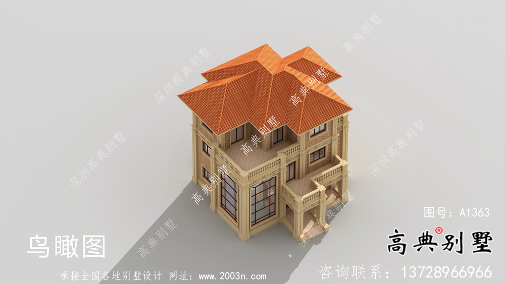 豪華三層復式帶露臺的歐式風格別墅建筑設計