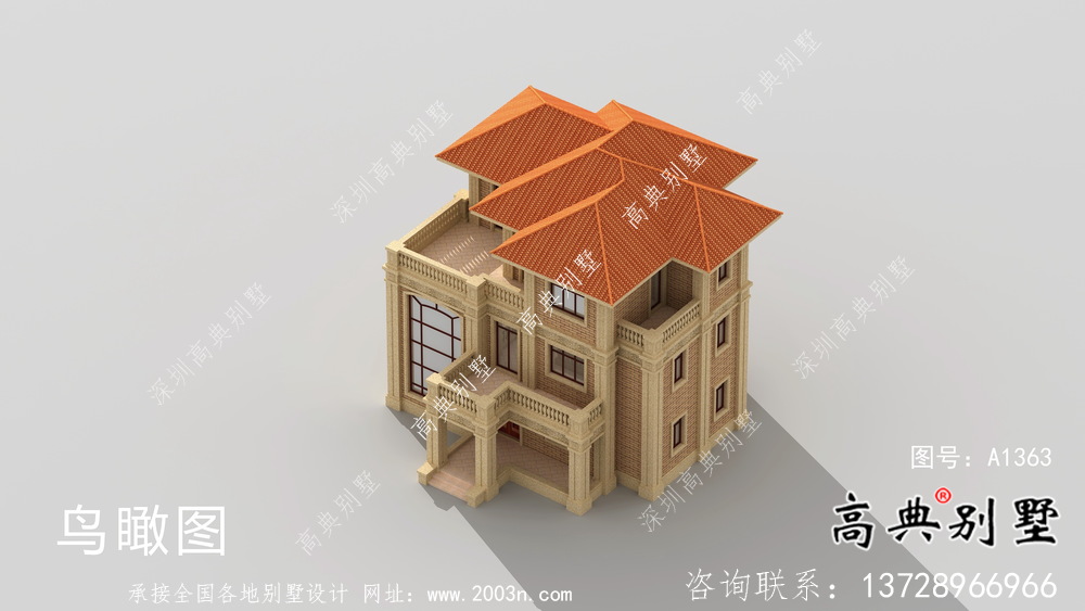 豪華三層復式帶露臺的歐式風格別墅建筑設計