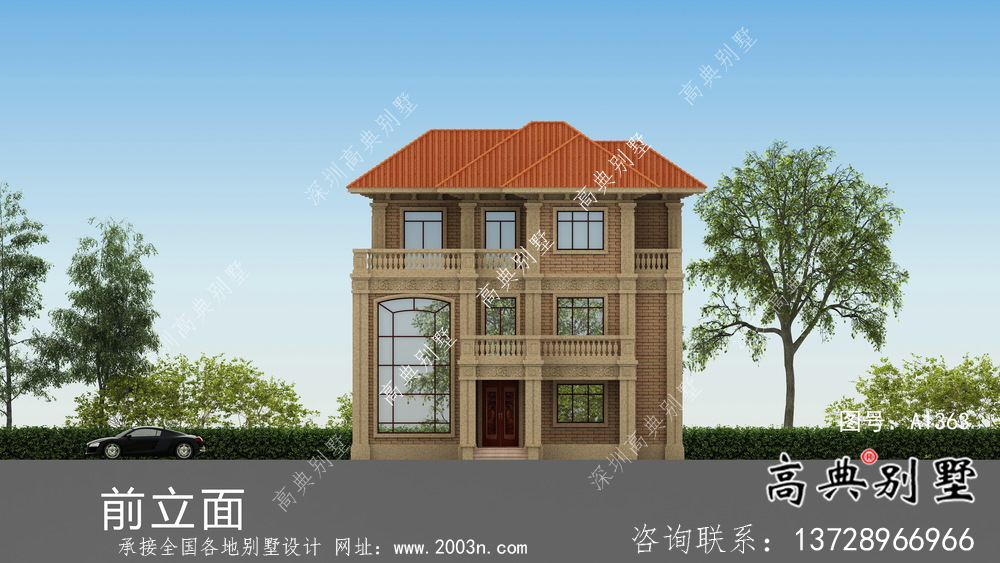 豪華三層復式帶露臺的歐式風格別墅建筑設計