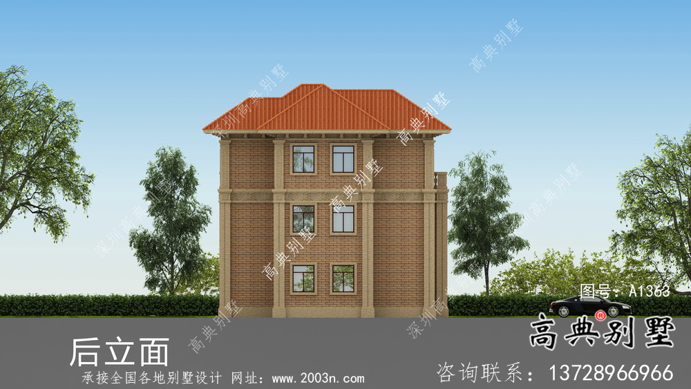 豪華三層復式帶露臺的歐式風格別墅建筑設計