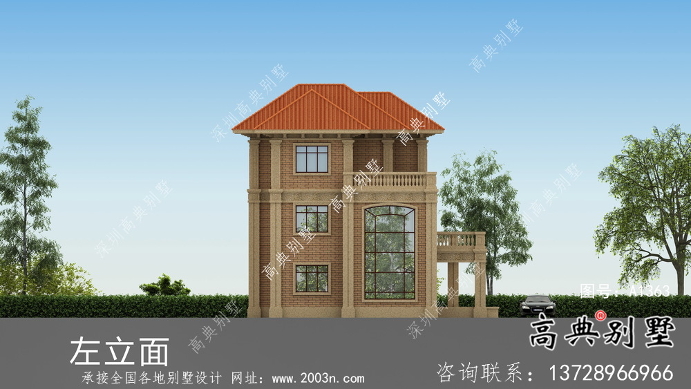 豪華三層復式帶露臺的歐式風格別墅建筑設計