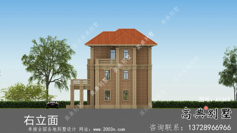 豪華三層復式帶露臺的歐式風格別墅建筑設計