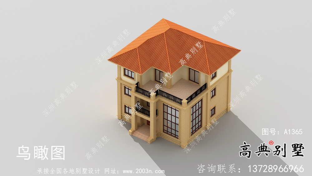 三層復式帶露臺的歐式風格別墅效果圖
