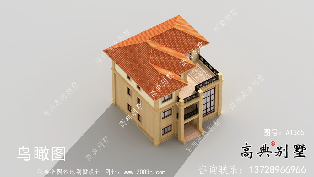 三層復式帶露臺的歐式風格別墅效果圖