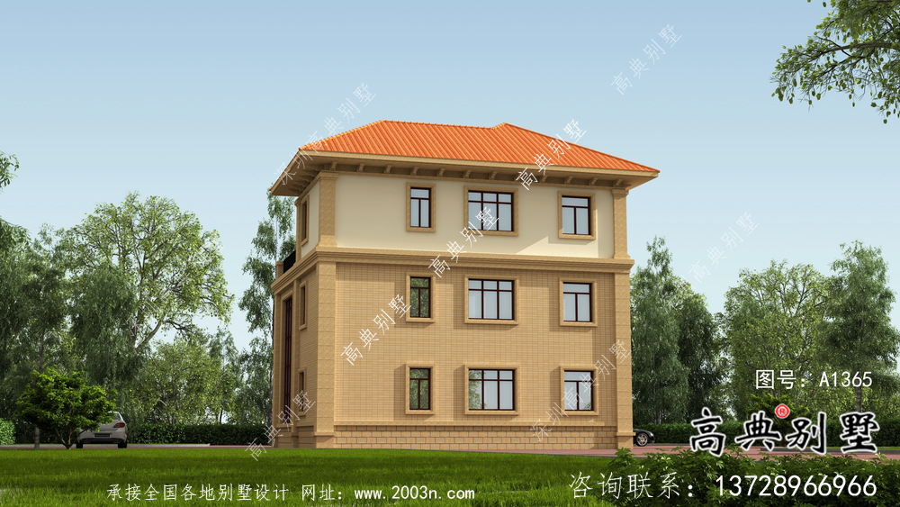 三層復式帶露臺的歐式風格別墅效果圖