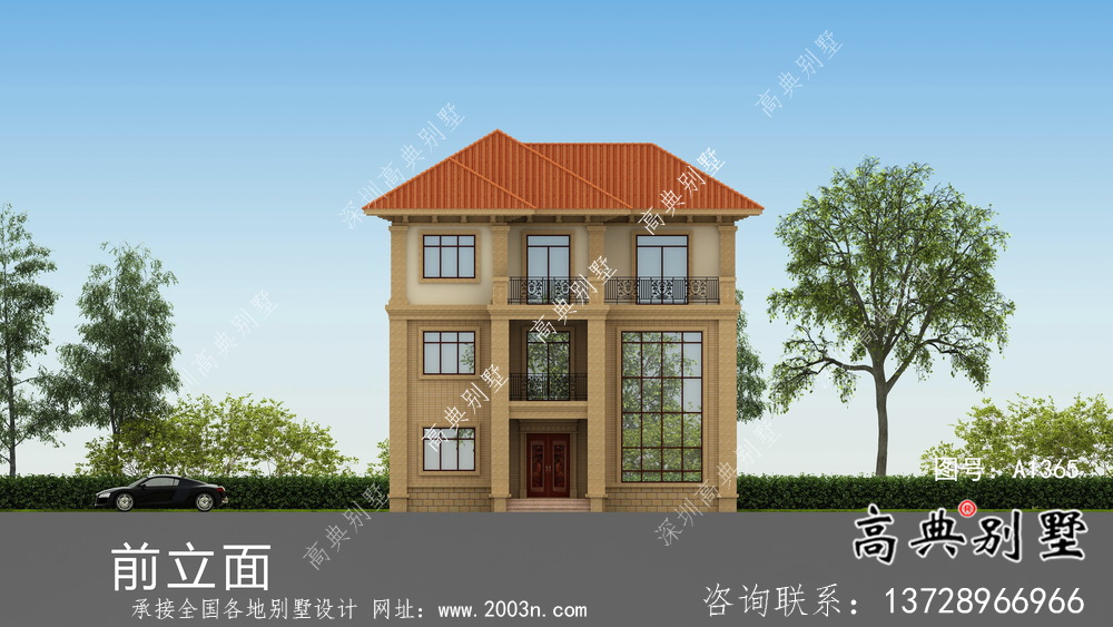三層復式帶露臺的歐式風格別墅效果圖