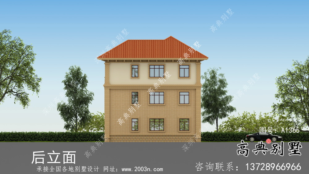三層復式帶露臺的歐式風格別墅效果圖