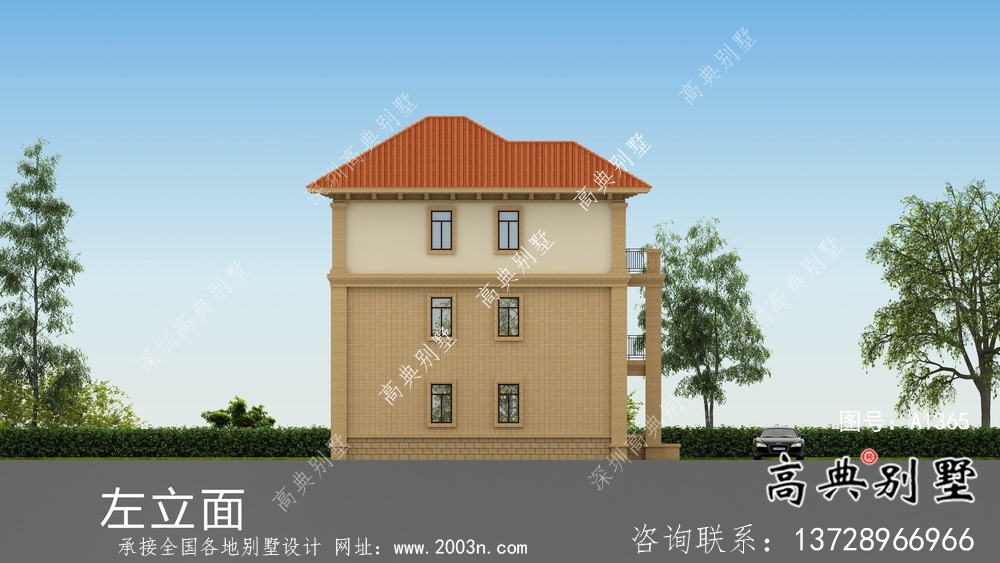 三層復式帶露臺的歐式風格別墅效果圖