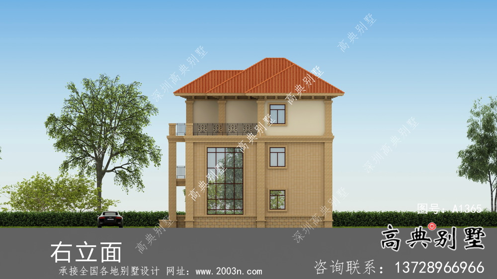 三層復式帶露臺的歐式風格別墅效果圖