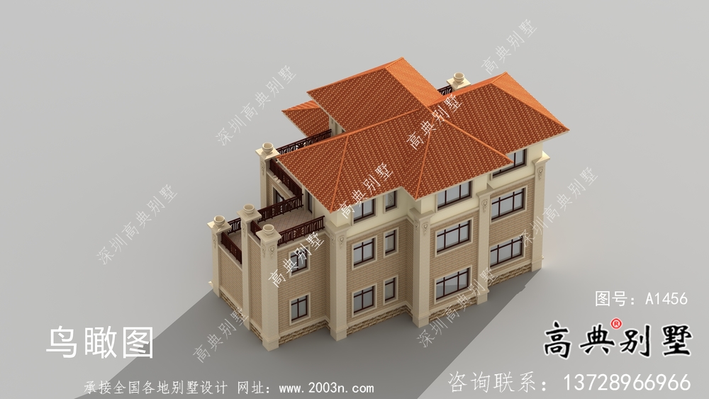 三層鄉(xiāng)村復式典雅的歐式風格獨棟別墅效果圖