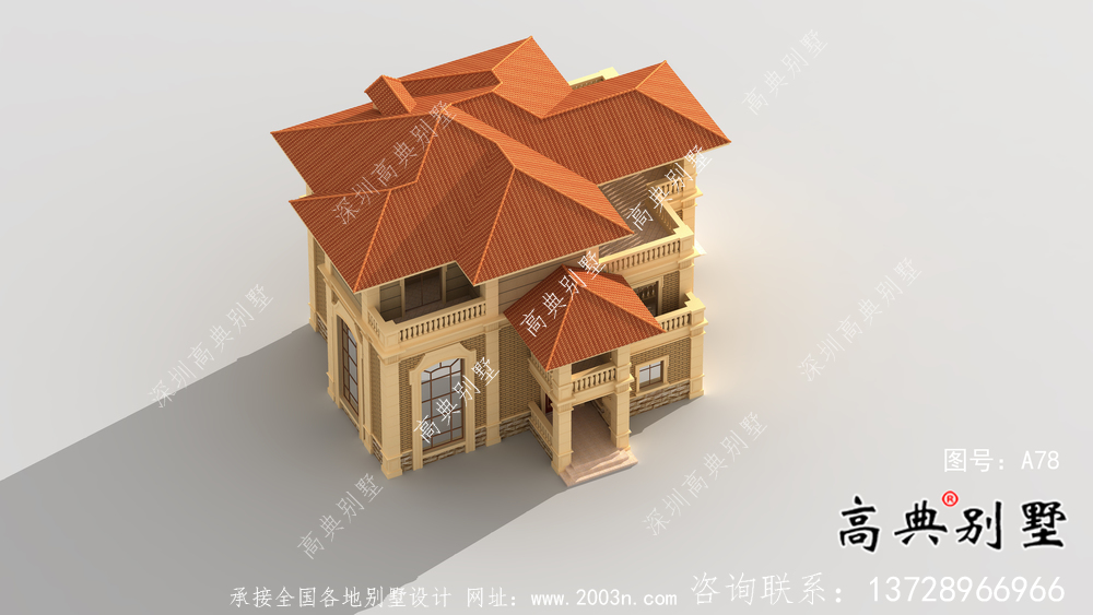 鄉村歐式三層自建別墅效果建筑設計全套圖紙，帶復式客廳！