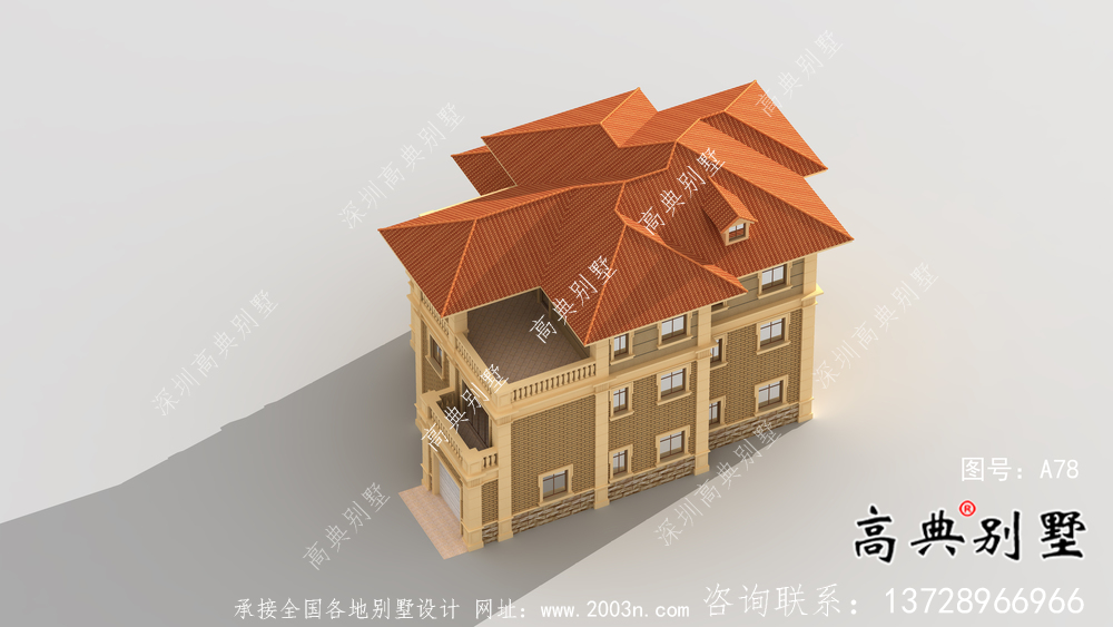 鄉村歐式三層自建別墅效果建筑設計全套圖紙，帶復式客廳！