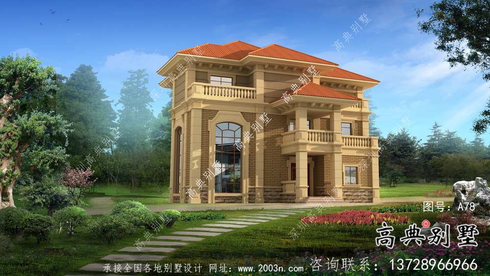 鄉村歐式三層自建別墅效果建筑設計全套圖紙，帶復式客廳！