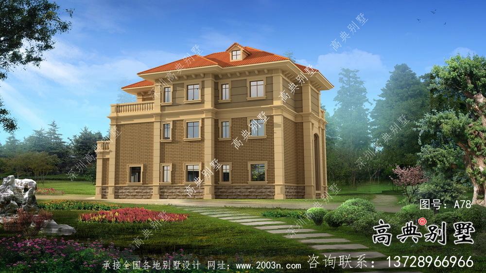 鄉村歐式三層自建別墅效果建筑設計全套圖紙，帶復式客廳！