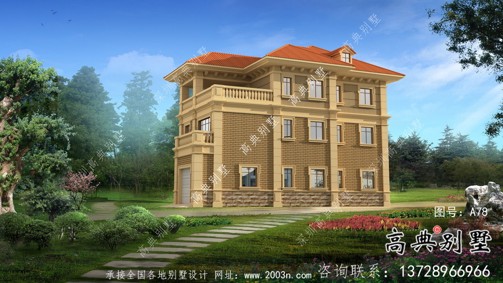 鄉村歐式三層自建別墅效果建筑設計全套圖紙，帶復式客廳！