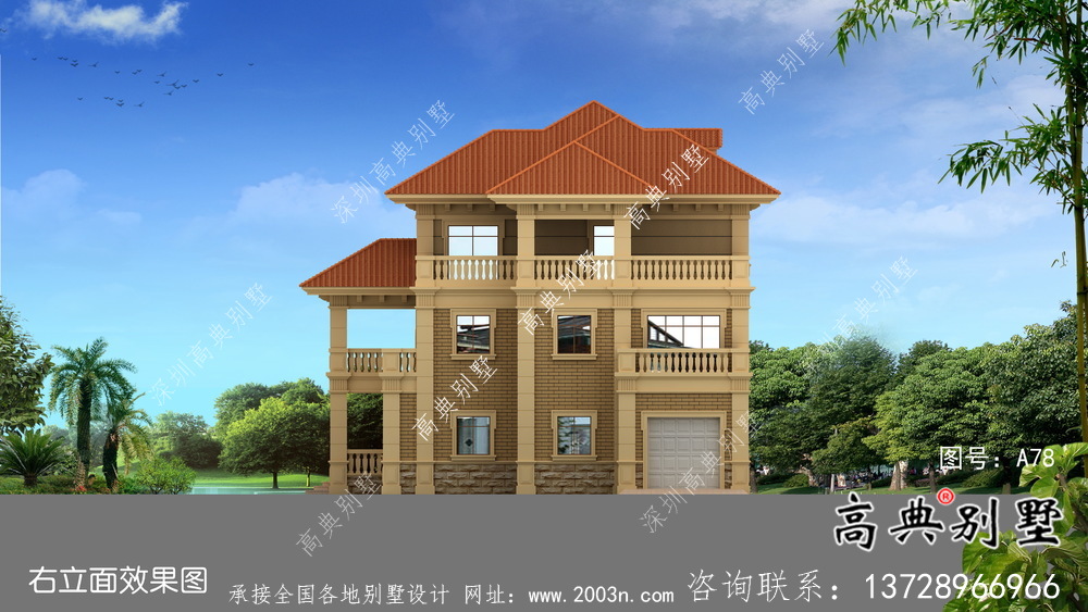 鄉村歐式三層自建別墅效果建筑設計全套圖紙，帶復式客廳！