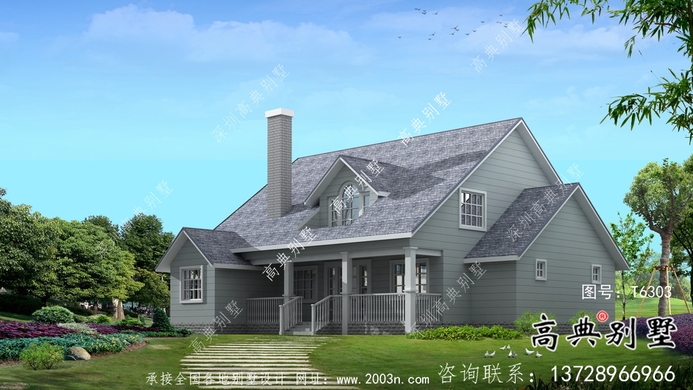 美式別墅單層農村自建別墅效果圖