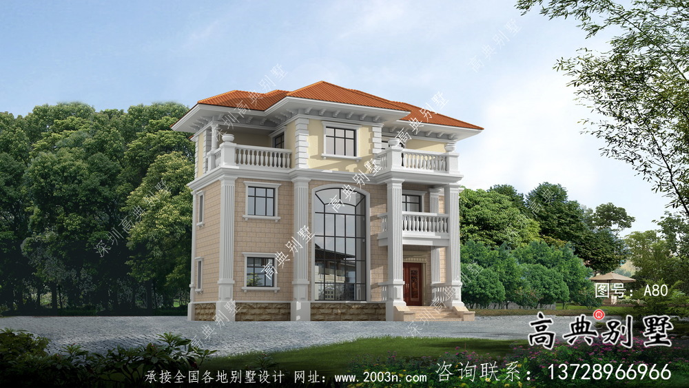 典雅歐式鄉村三層自建別墅設計效果圖