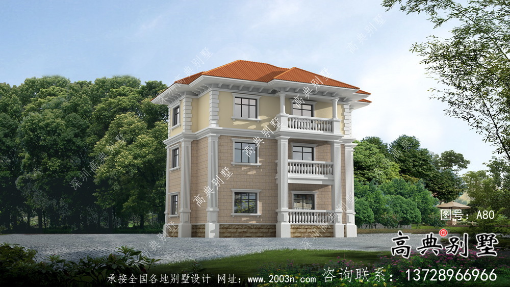 典雅歐式鄉村三層自建別墅設計效果圖