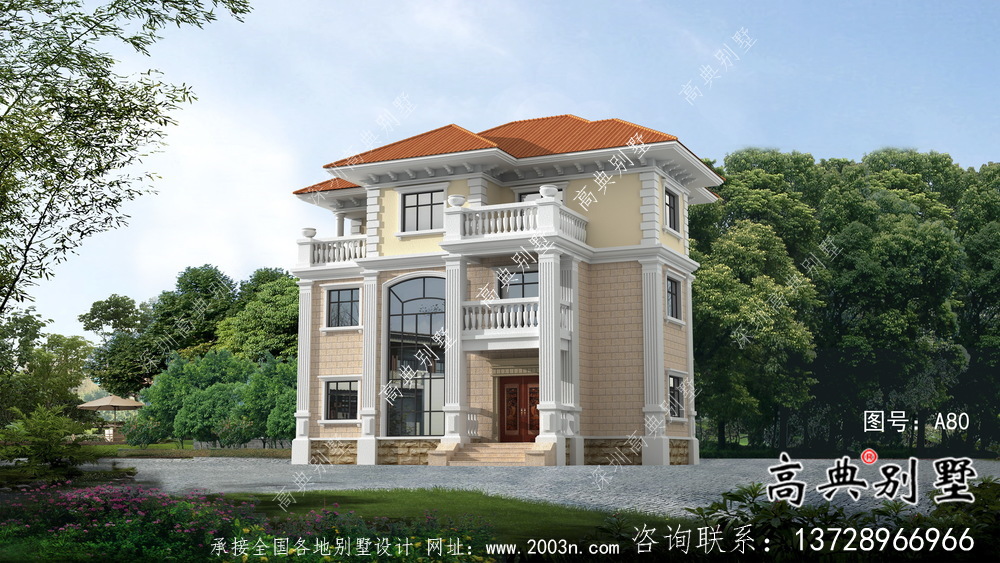 典雅歐式鄉村三層自建別墅設計效果圖